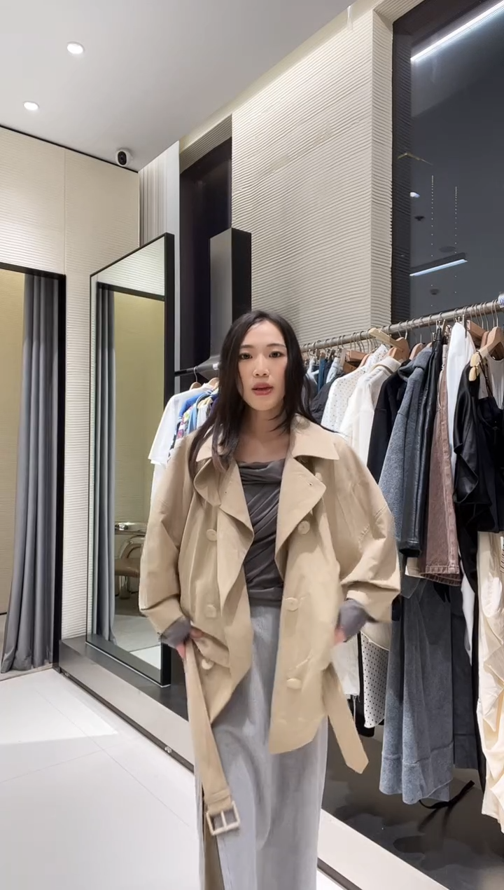 MAYALI茧型七分袖风衣外套M最后一件