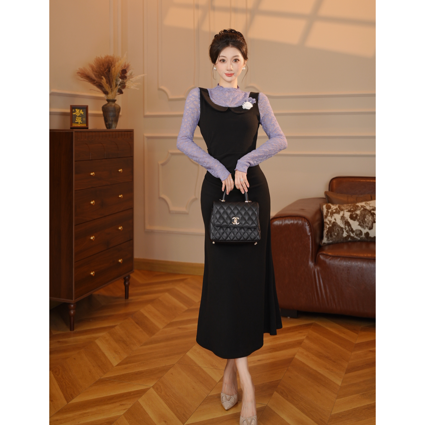 【无拉链】秋冬假两件连衣裙修身鱼尾长裙长袖打底裙LJ0173