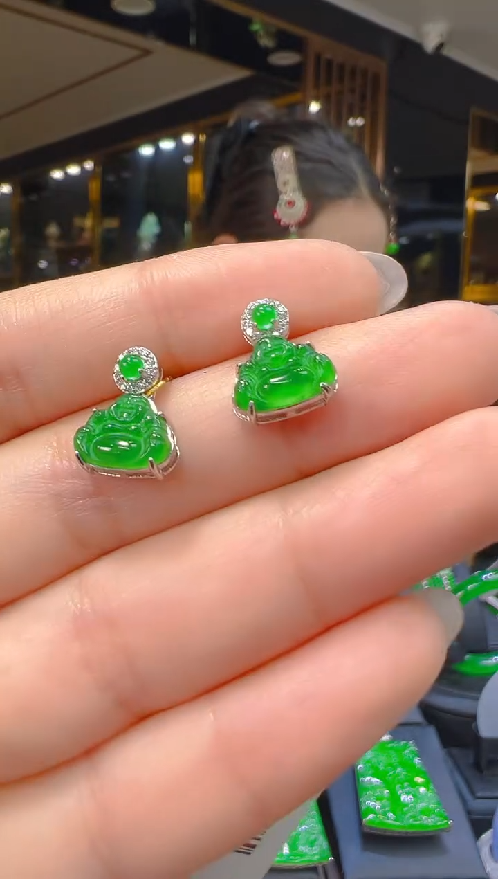 银S925镶嵌翡翠耳饰070（多样性发其一）