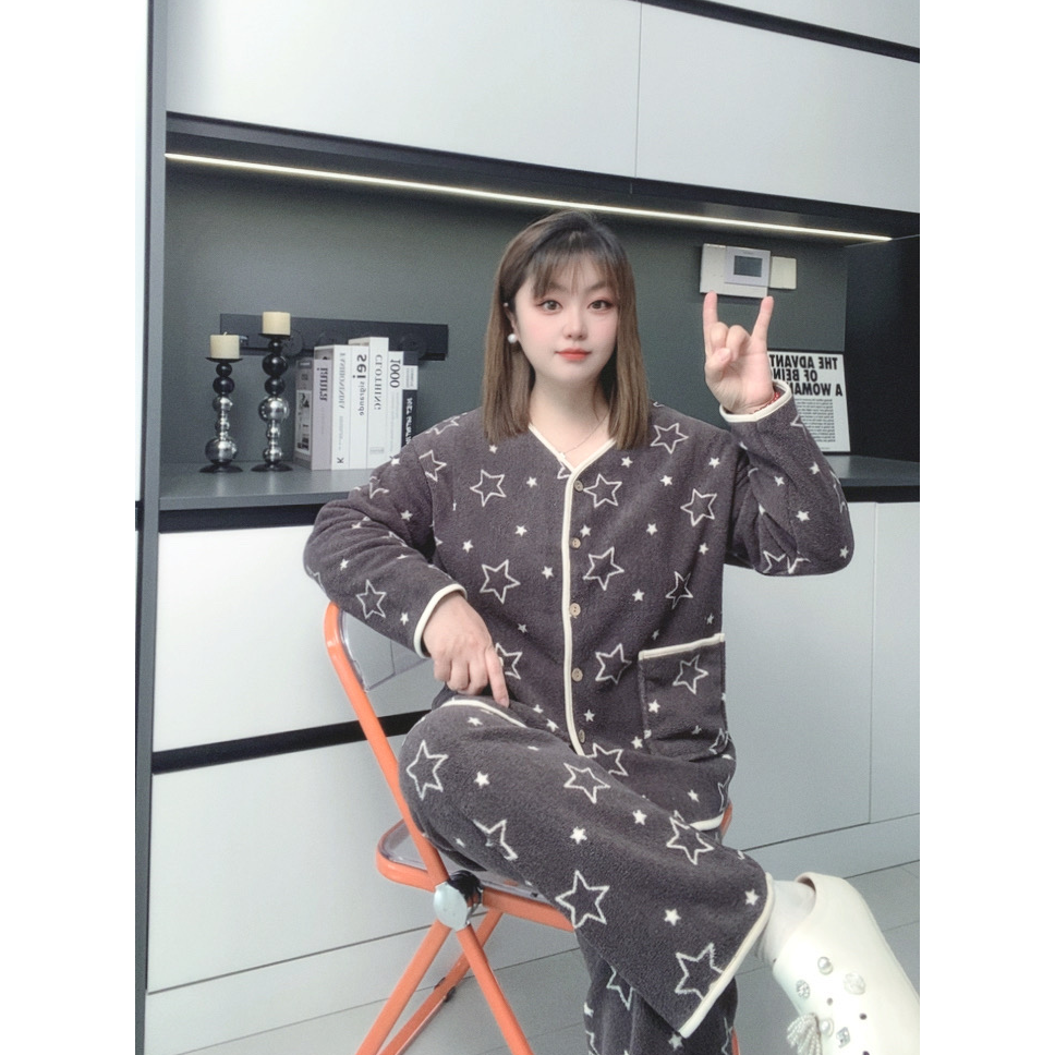 【运费险】秋冬加绒开衫时尚睡衣女款爆款2025新款大码睡衣KFL1398