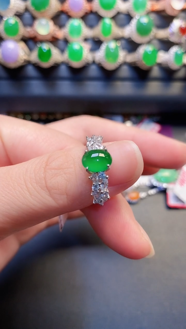 银S925镶嵌戒指翡翠天然