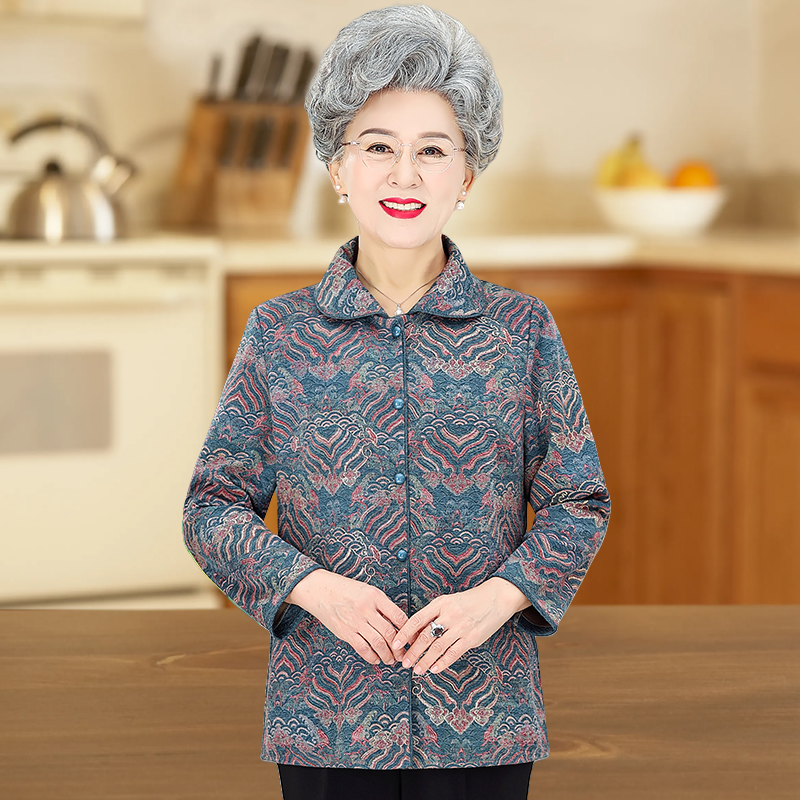 奶奶春秋装衬衫女中老年人长袖衬衣妈妈宽松上衣服老太太春秋外套