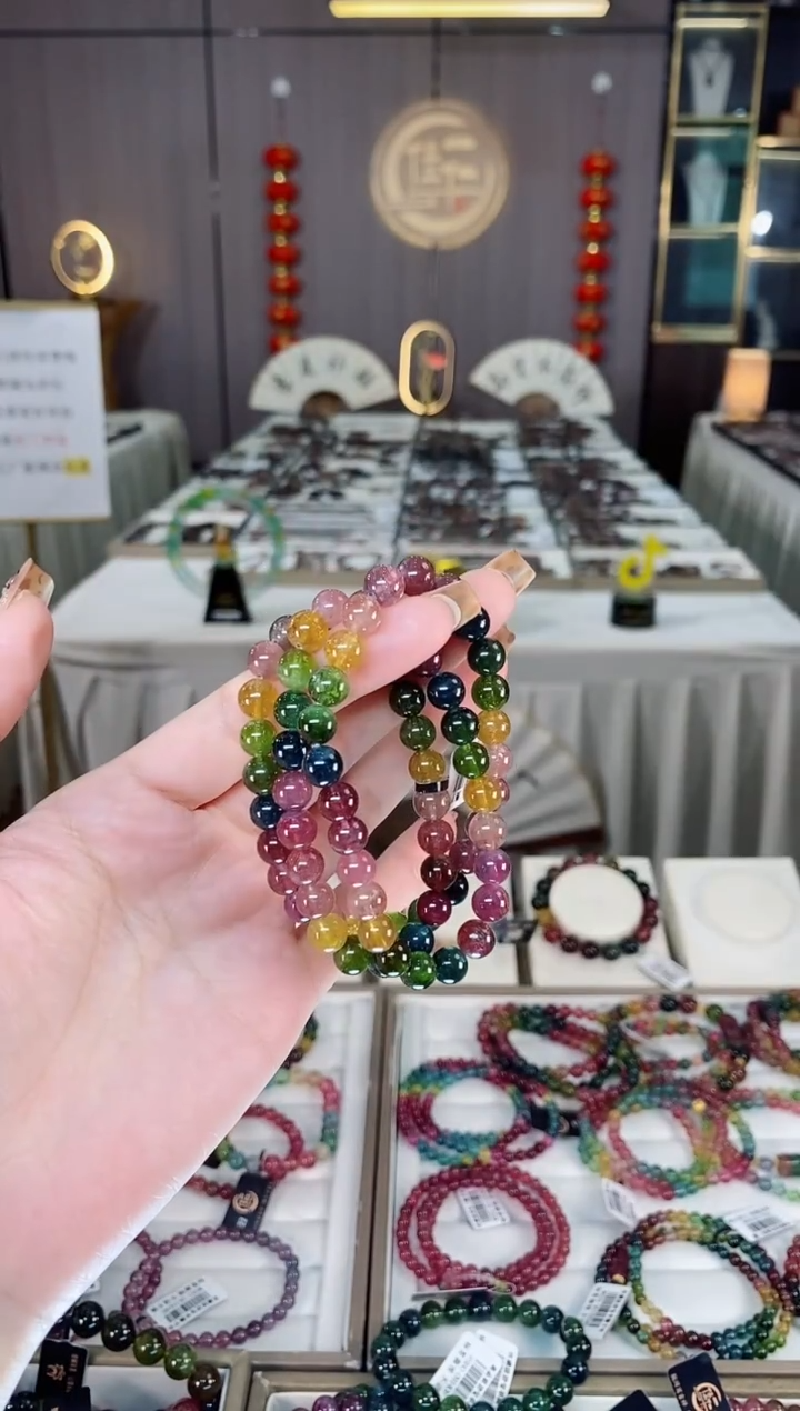 未镶嵌冰透体老矿碧玺三圈手串7mm+碧玺多样性发一条dan