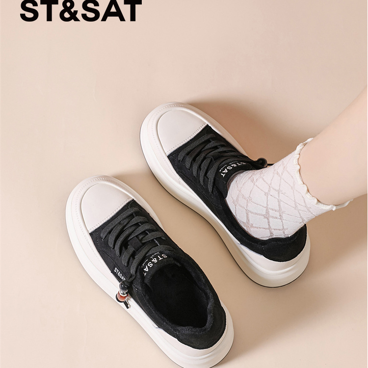 St&Sat/星期六星期六圆头厚底低帮鞋 系带时尚休闲鞋防水台女鞋子