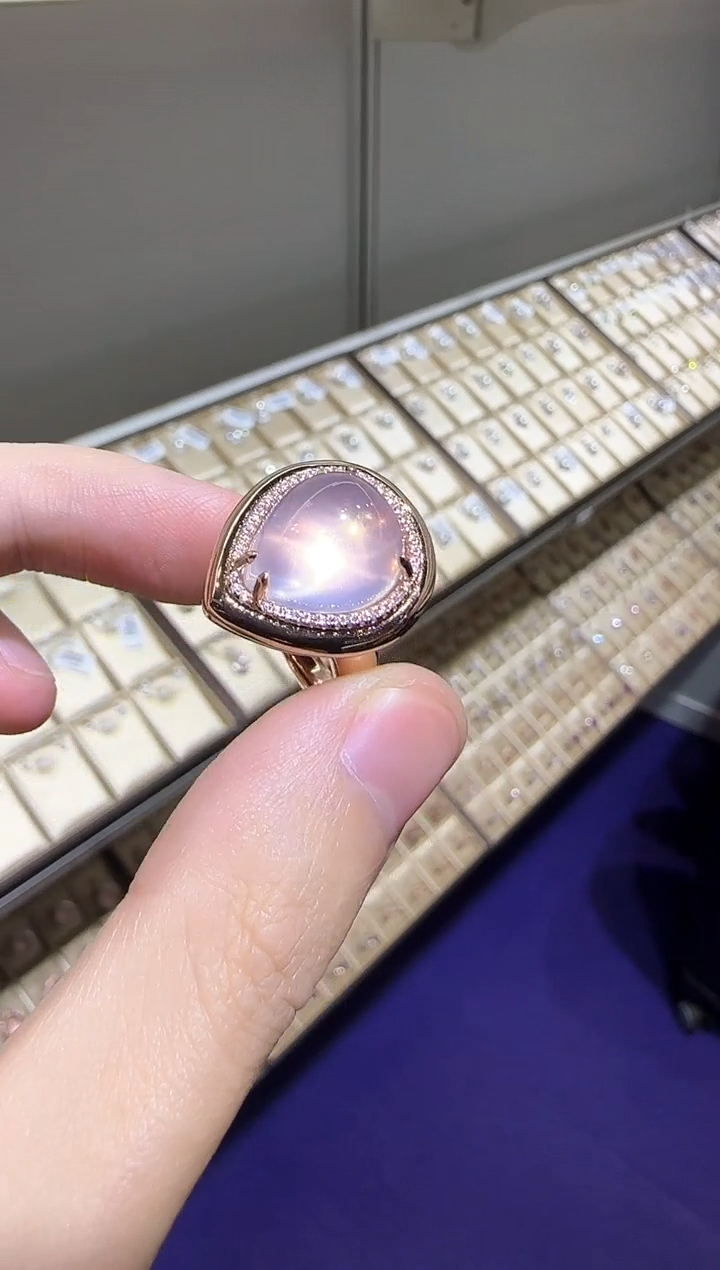 【闪购商品】芙蓉石戒指银S925镶嵌11*16mm星光粉水晶