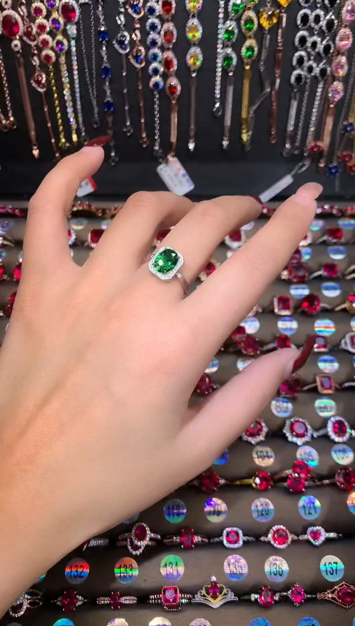 【闪购商品】透辉石戒指银S925镶嵌银色