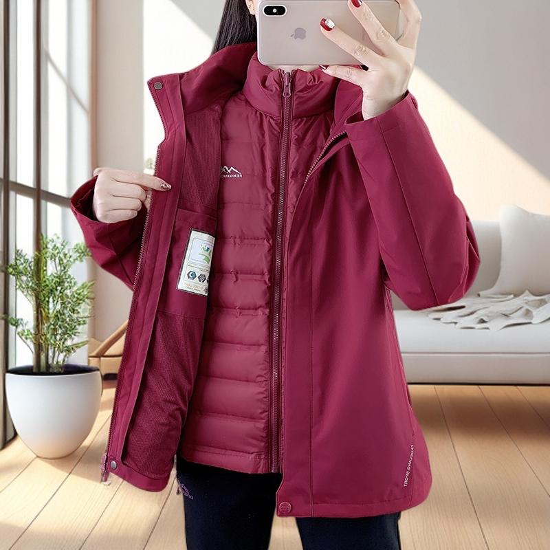 冬季女羽绒内胆冲锋衣三合一可拆卸防风保暖户外运动休闲旅游外套