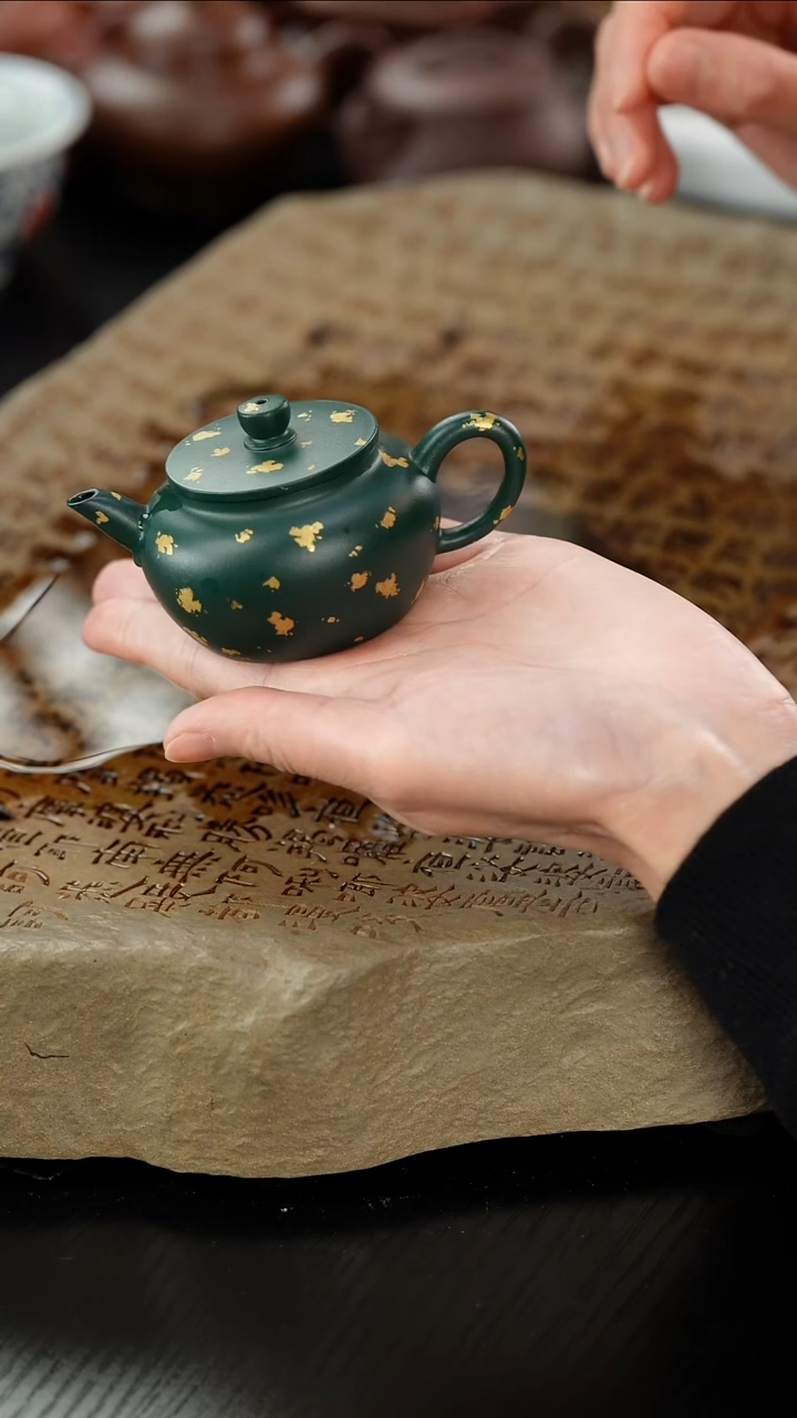 【闪购商品】紫砂茶壶sth绿泥洒金平盖水平100cc