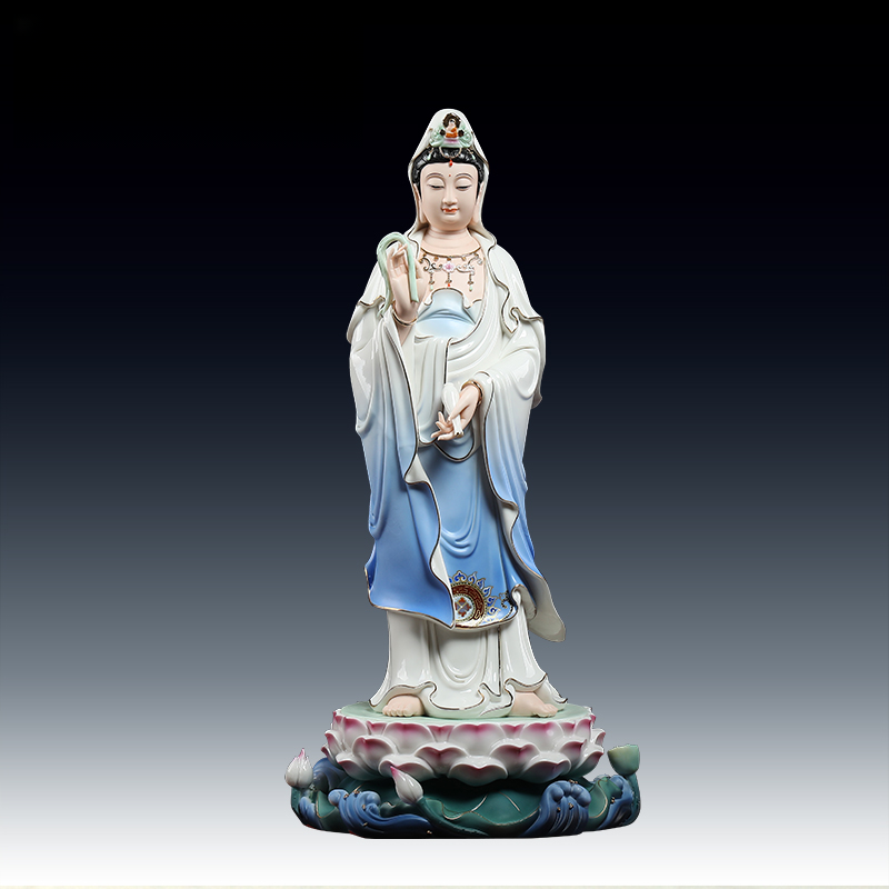 陶瓷立莲23寸西/方/三/圣观/音家用陶瓷工艺装饰摆件雕塑工艺品