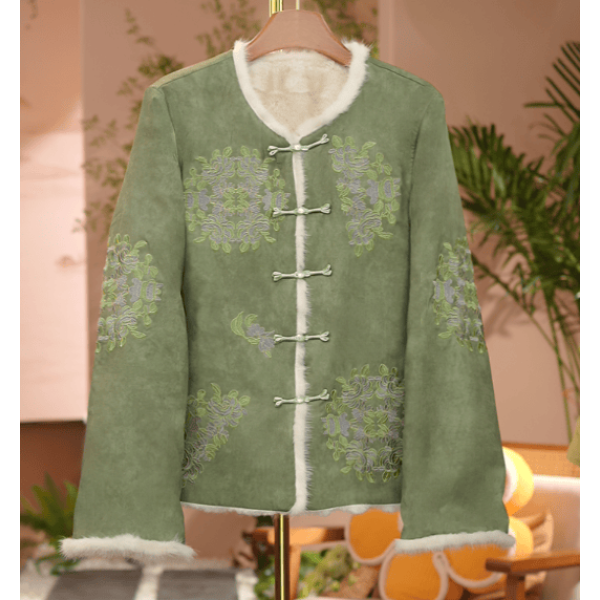 《 洞庭波-加绒外套》2025年秋冬新款纯色刺绣简约大气加绒加厚双