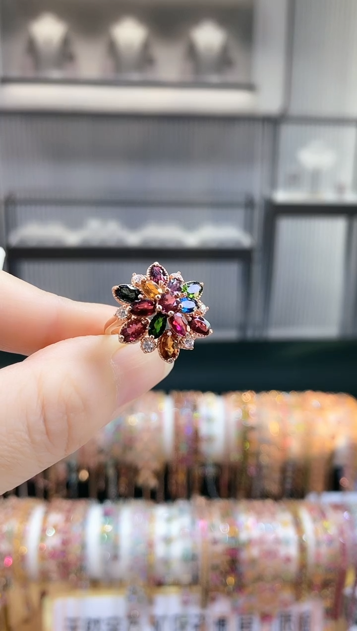 银S925镶嵌戒指碧玺666666666