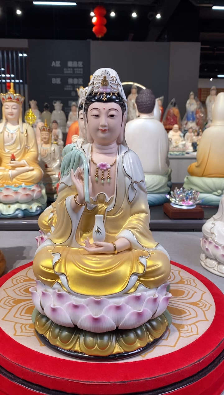 【闪购商品】瓷片黄衣坐莲观音