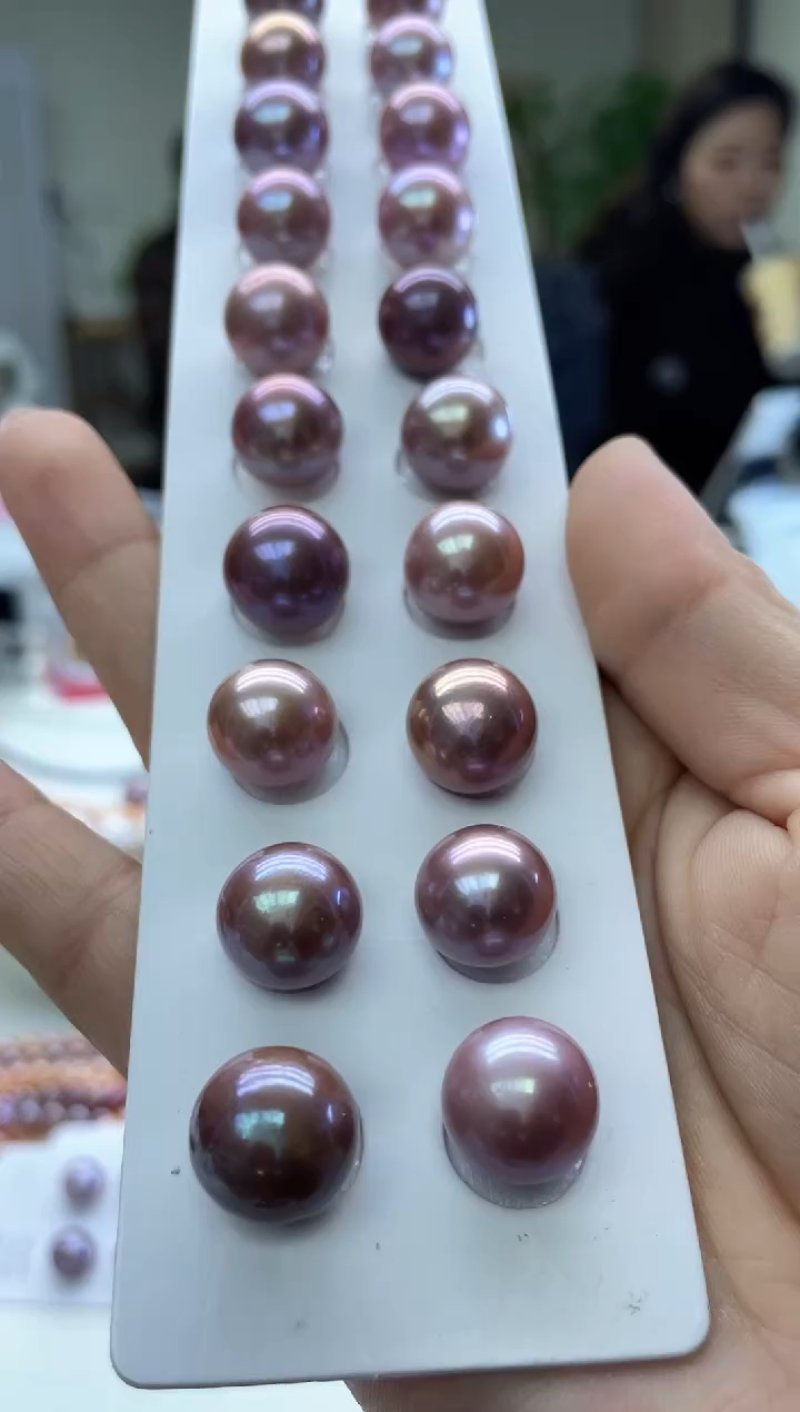 未镶嵌耳饰，吊坠淡水珍珠紫色系13-14mm(多样性发一）