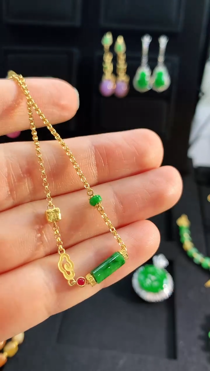 【闪购商品】翡翠手链18K金镶嵌手链