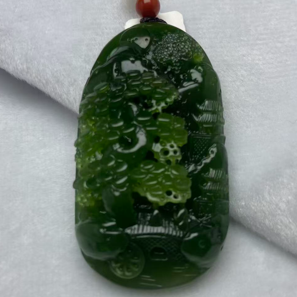 和田玉碧玉山水牌V012