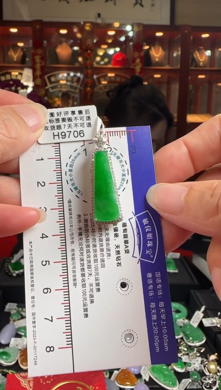 【闪购商品】翡翠颈饰18K金镶嵌H9706冰绿无事牌