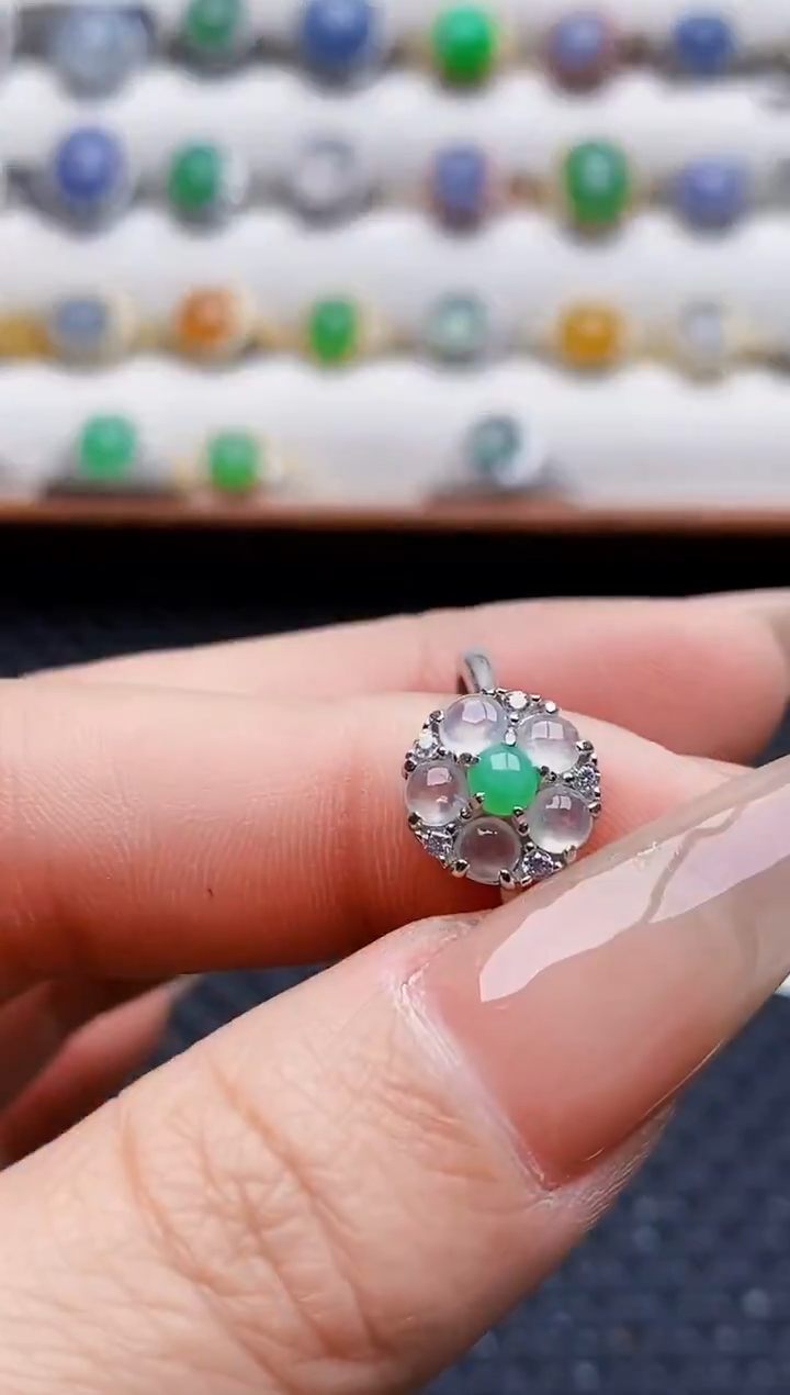 银S925镶嵌戒指翡翠5697