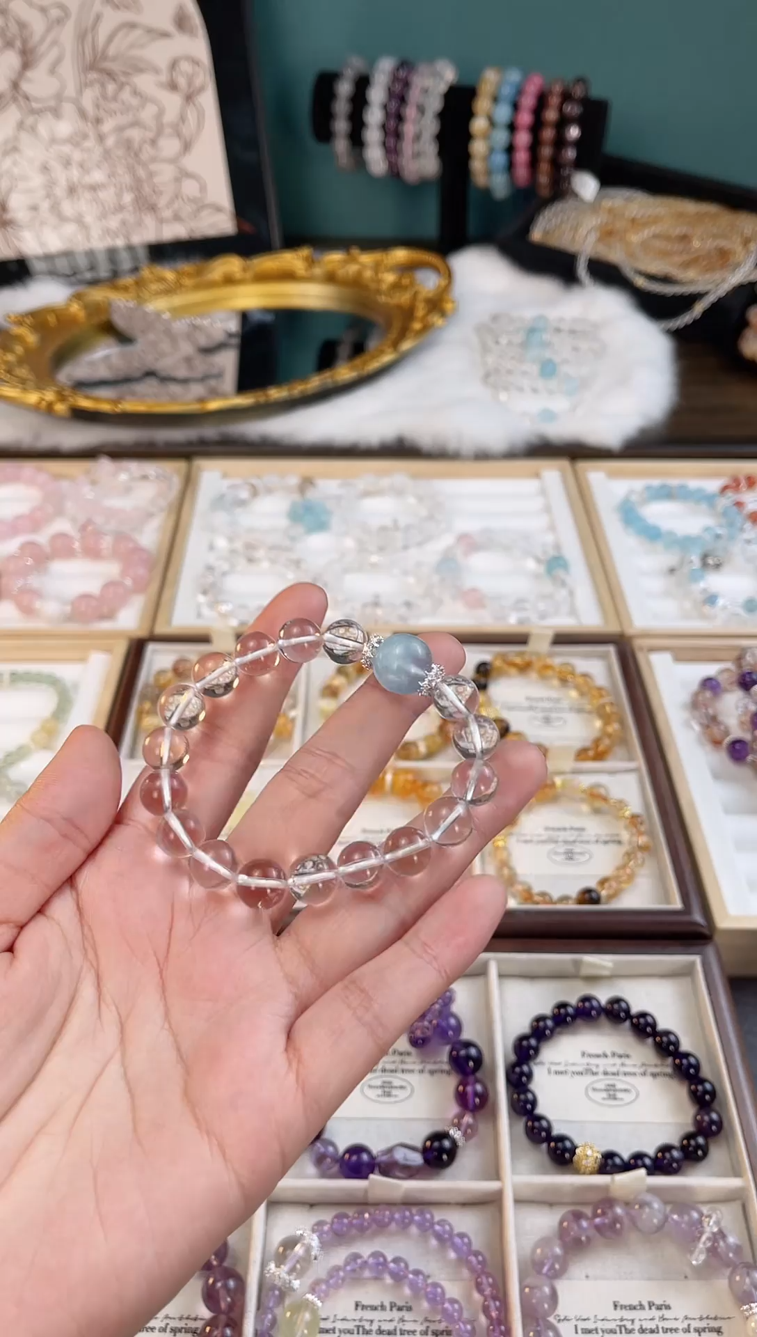 【闪购商品】水晶手串合金露丝同款天然白水晶+海蓝宝