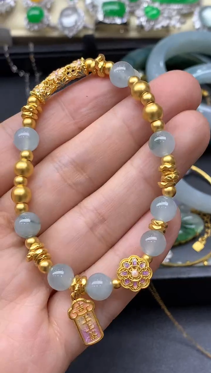 足金镶嵌手链翡翠445-中国好珍宝