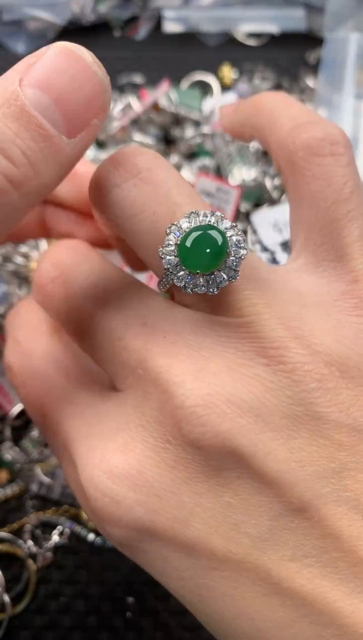 银S925镶嵌戒指翡翠333      6