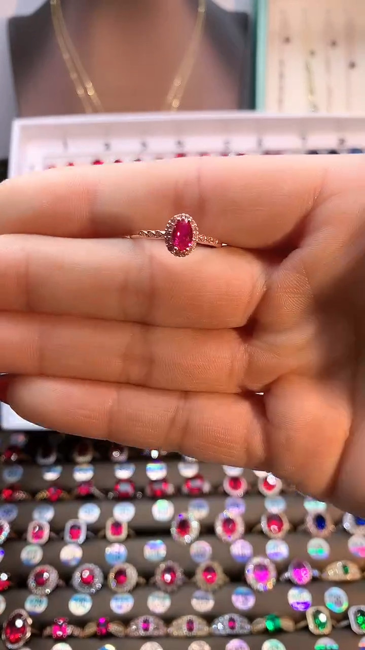 【闪购商品】红宝石戒指银S925镶嵌玫瑰金