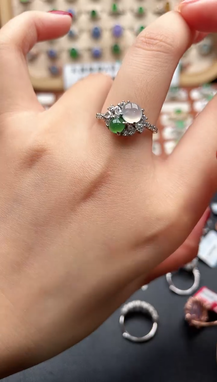 银S925镶嵌戒指翡翠一物一证一证