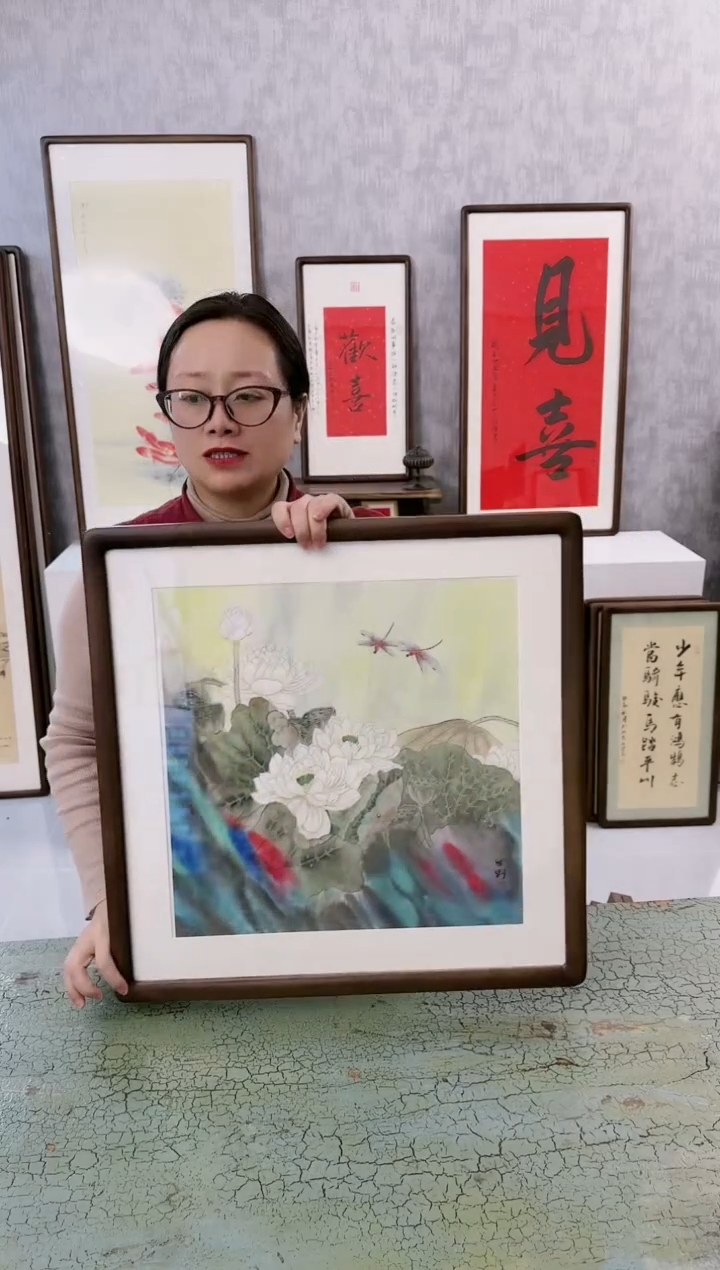 【闪购商品】书法荷花  53x53  手绘作品