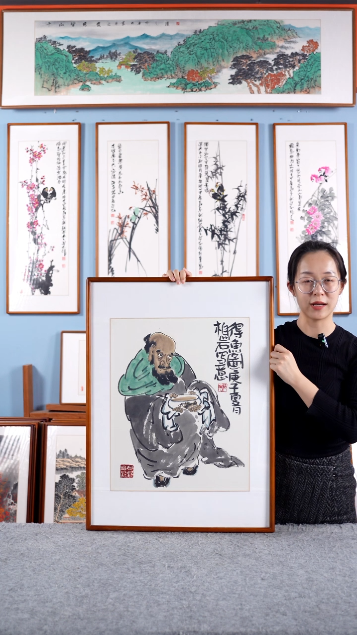 【闪购商品】国画郑柏岩《得鱼图》手绘带框58*78