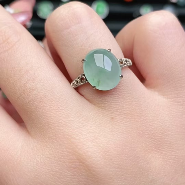 鑫辰珠宝天然A货翡翠银镶嵌设计款开口女戒指时尚百搭