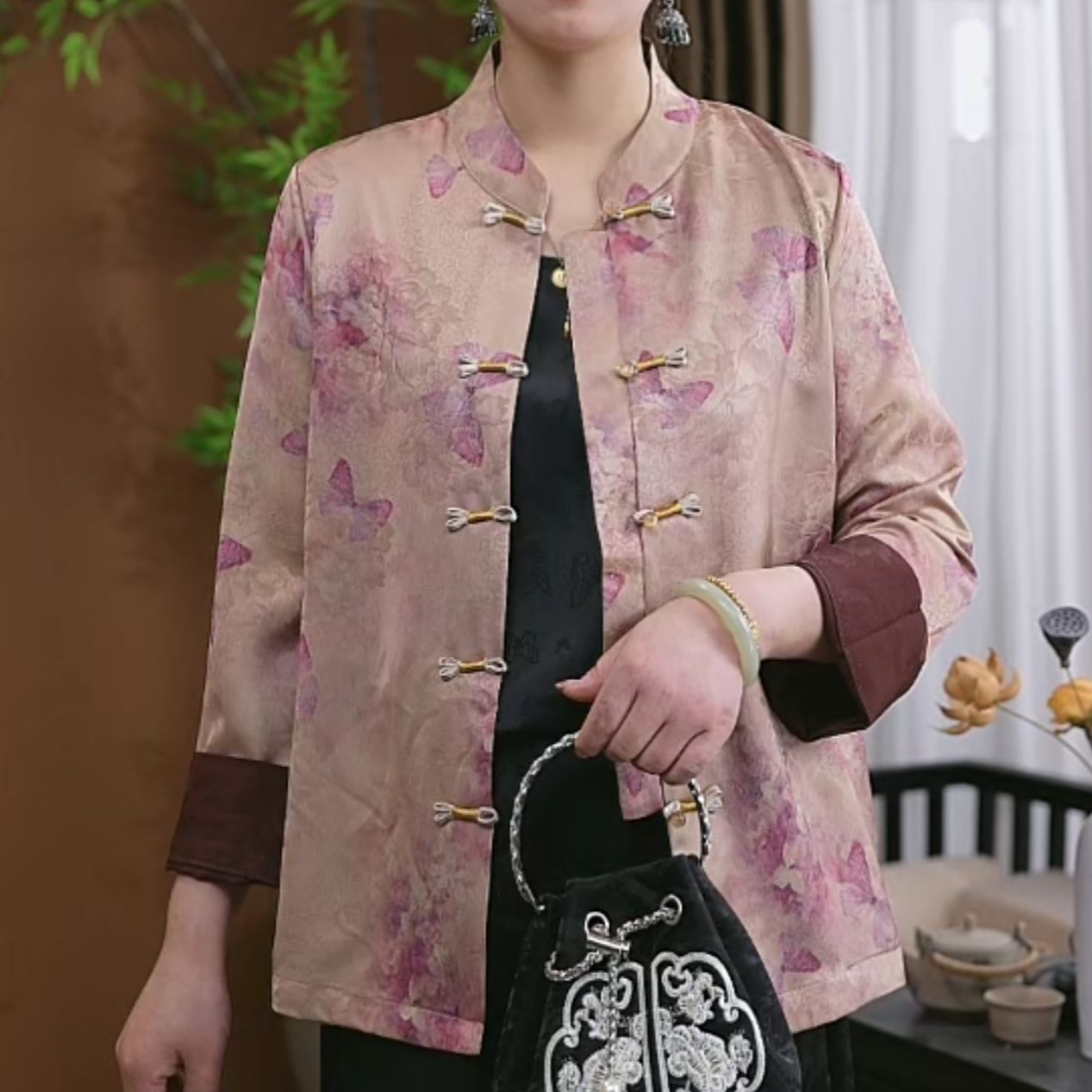 (紫蝶）春季中国风女装唐装女上衣开衫中式国风夏装长袖衬衫宽松