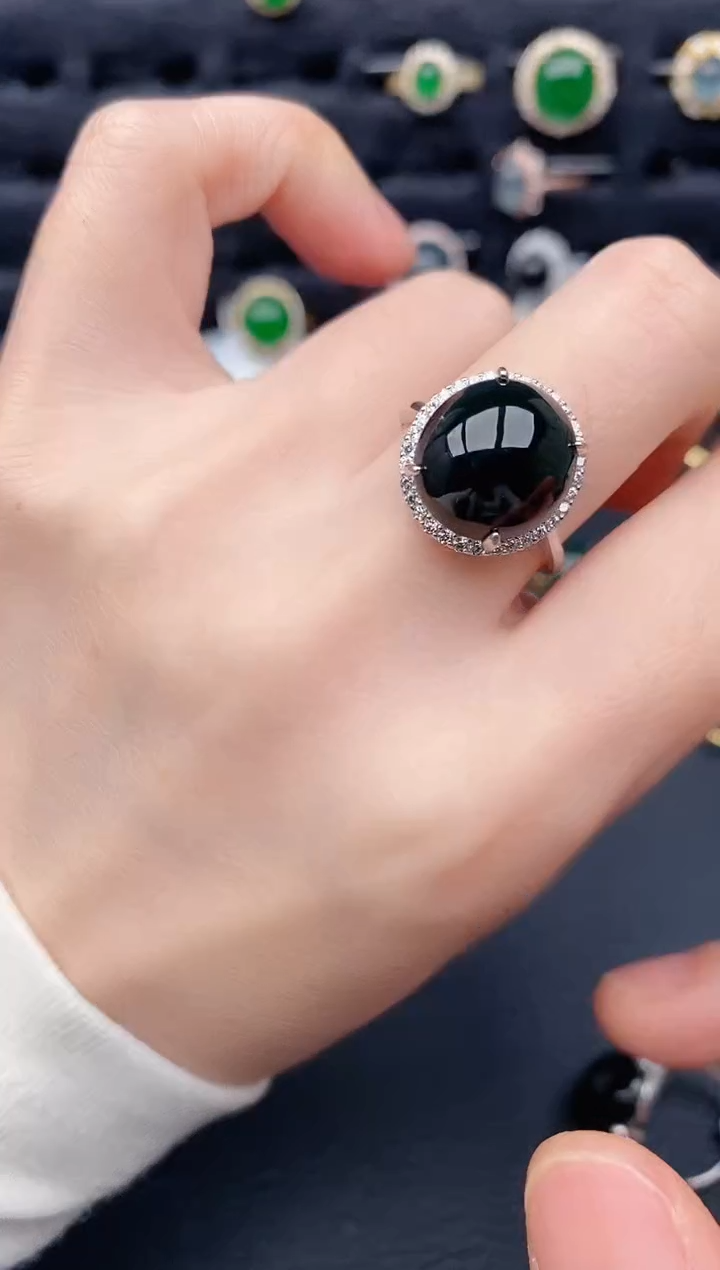 银S925镶嵌戒指翡翠天然a货翡翠665