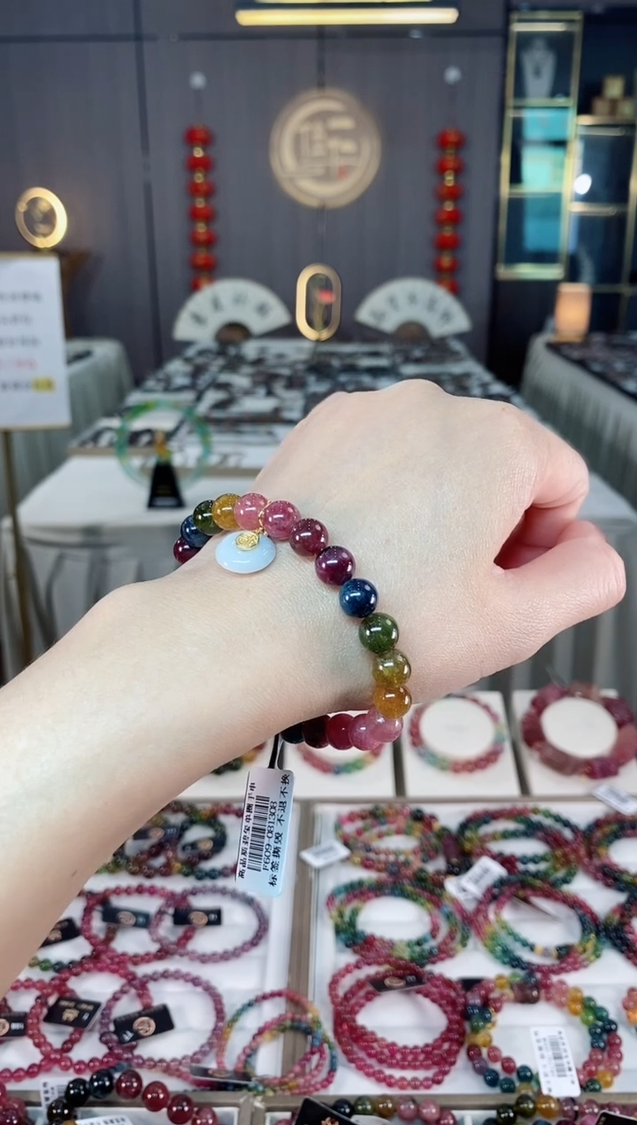 未镶嵌老矿碧玺彩虹单圈手串8mm+碧玺hon多样性发货一条