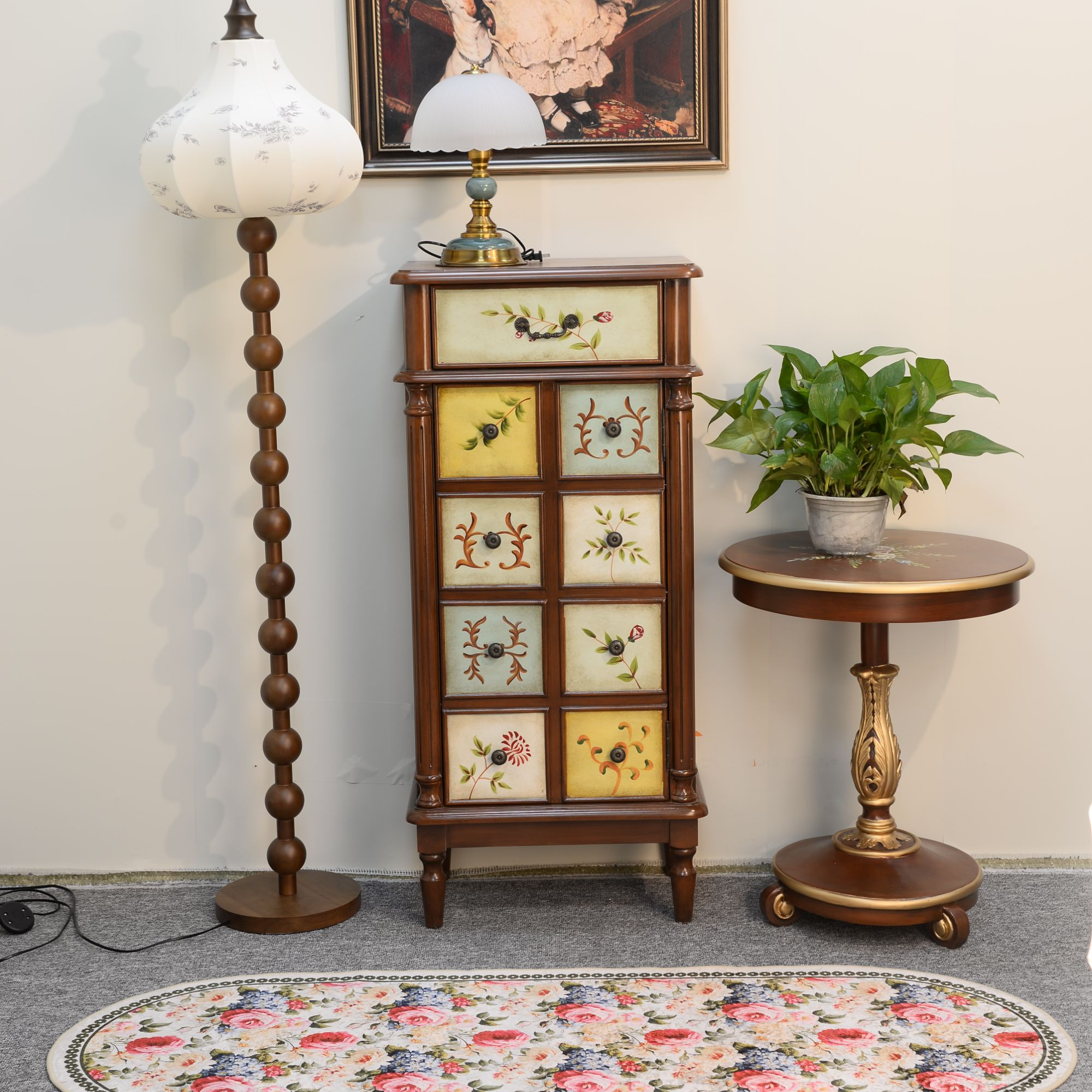 长55宽34就120美式实木鞋柜餐边柜彩绘立柜复古收纳网红家具