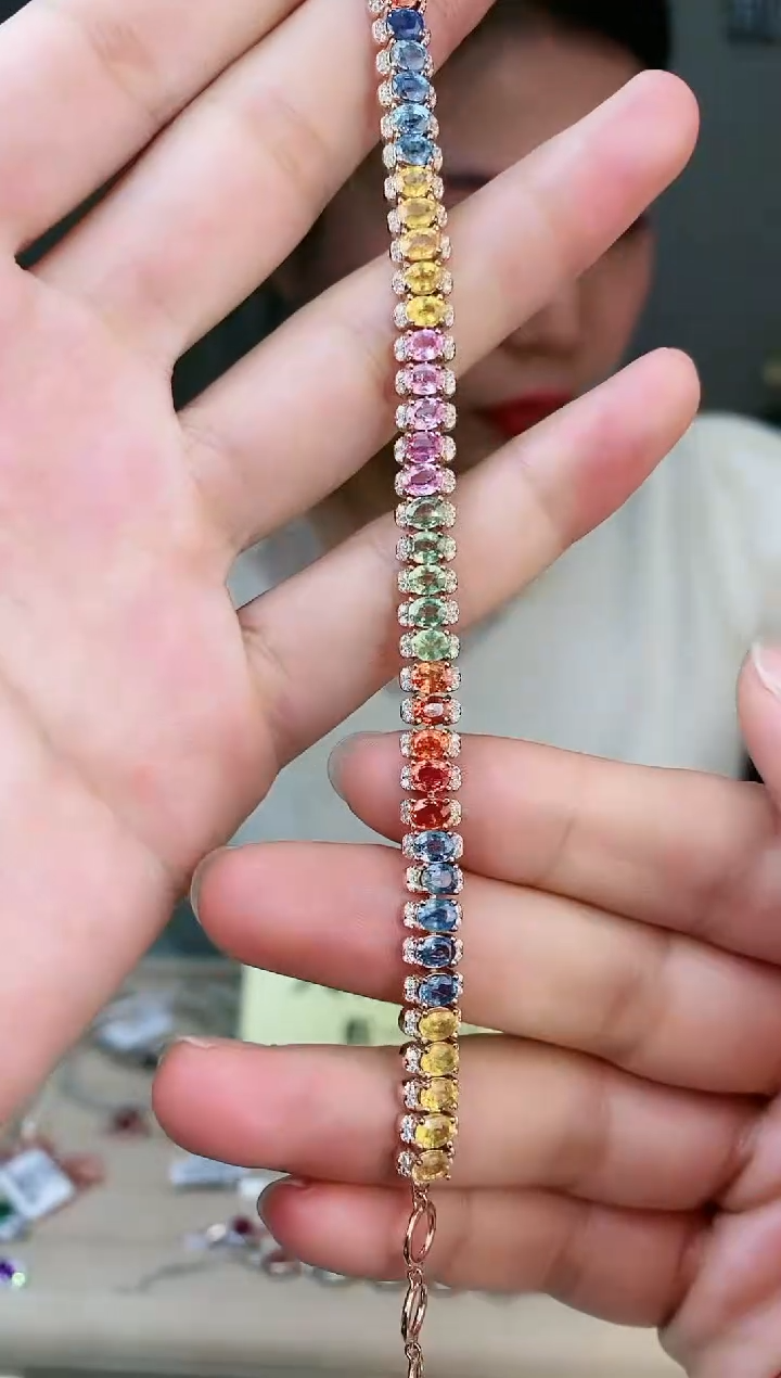 【闪购商品】彩色蓝宝石手链银S925镶嵌手链