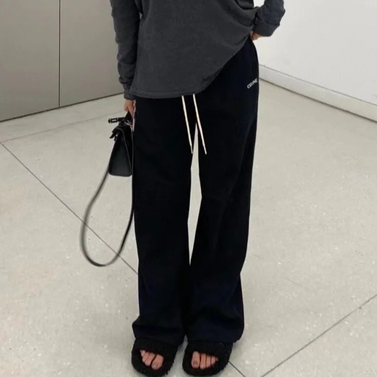 未使用 Celine/思琳 纯色Logo刺绣系带直筒针织运动裤