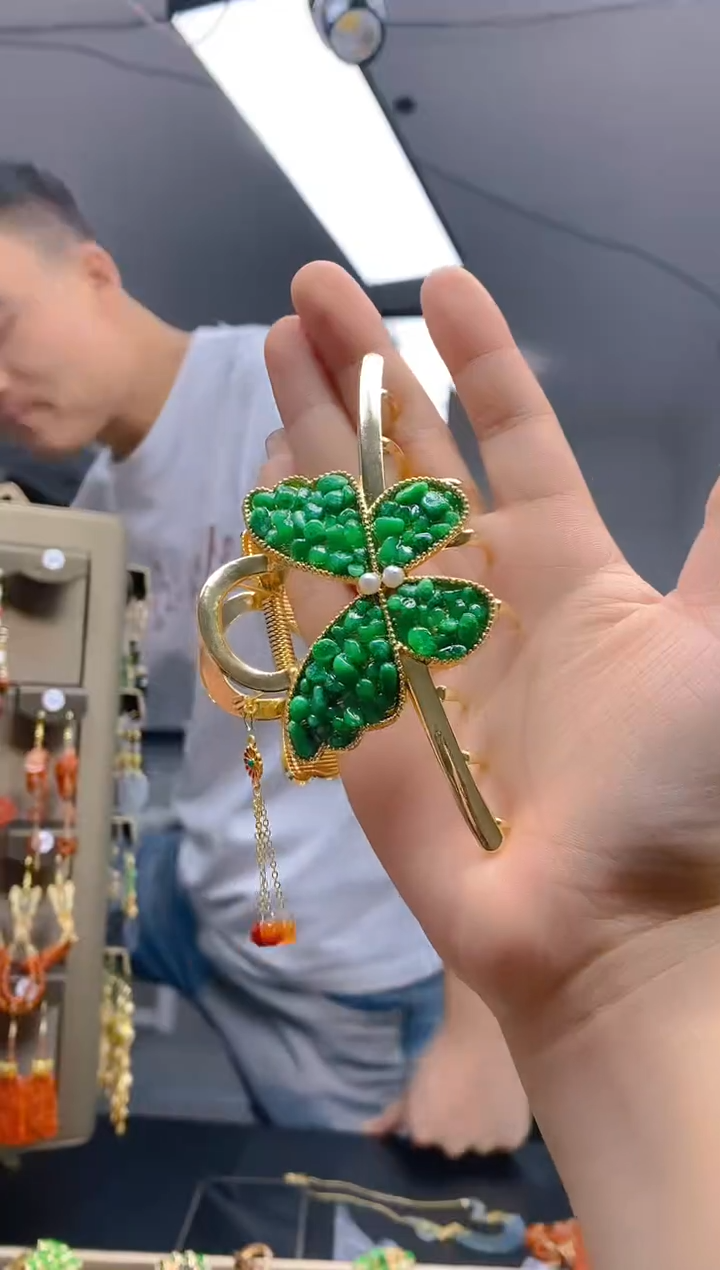 【闪购商品】翡翠耳饰合金123翡翠发簪