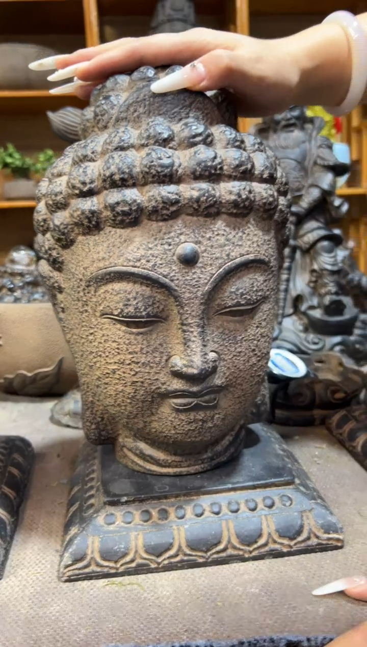 陶土大佛首+莲花底座