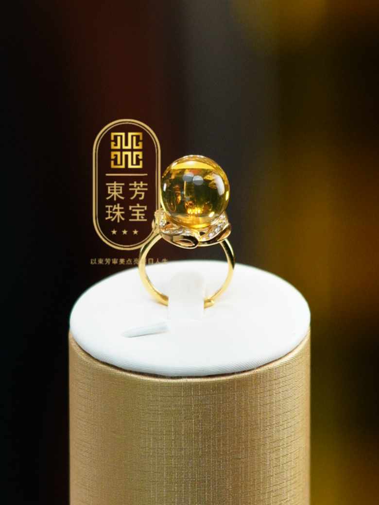 東芳珠宝-14mm墨西哥天然净水蓝珀戒指925银戒指琥珀戒指开口戒