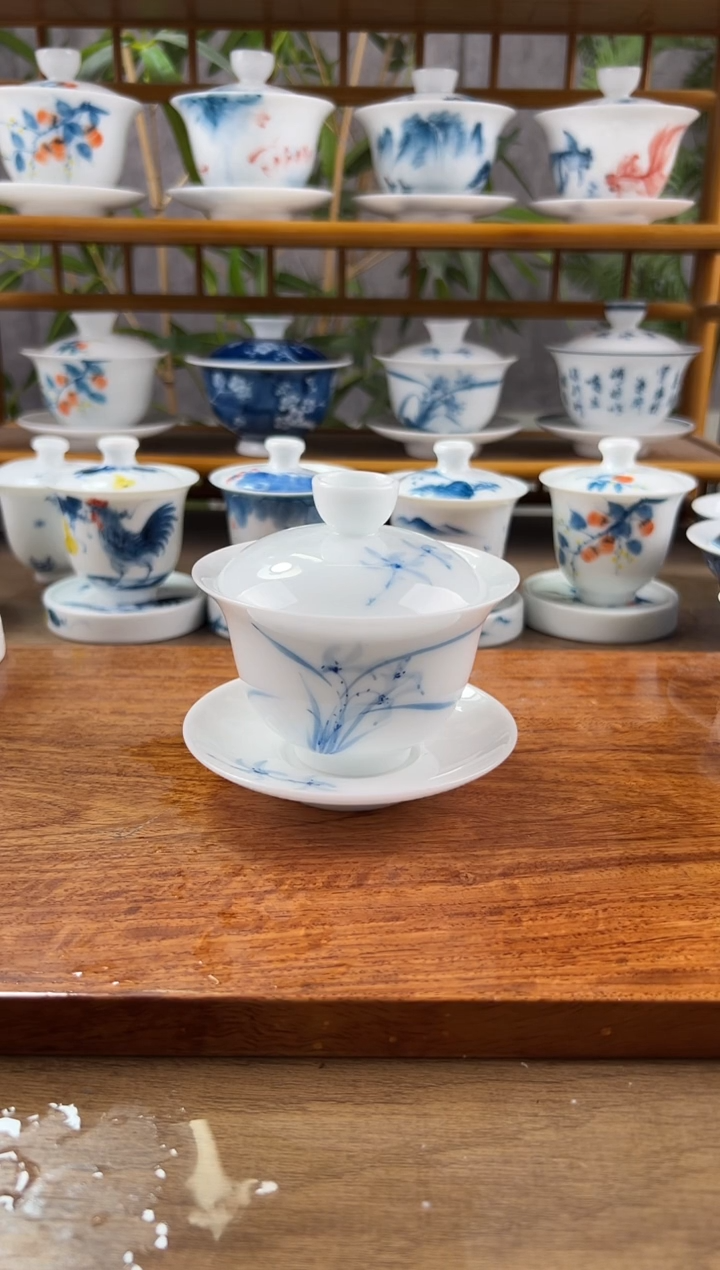 【闪购商品】微瑕高冰兰花150ml三才盖碗