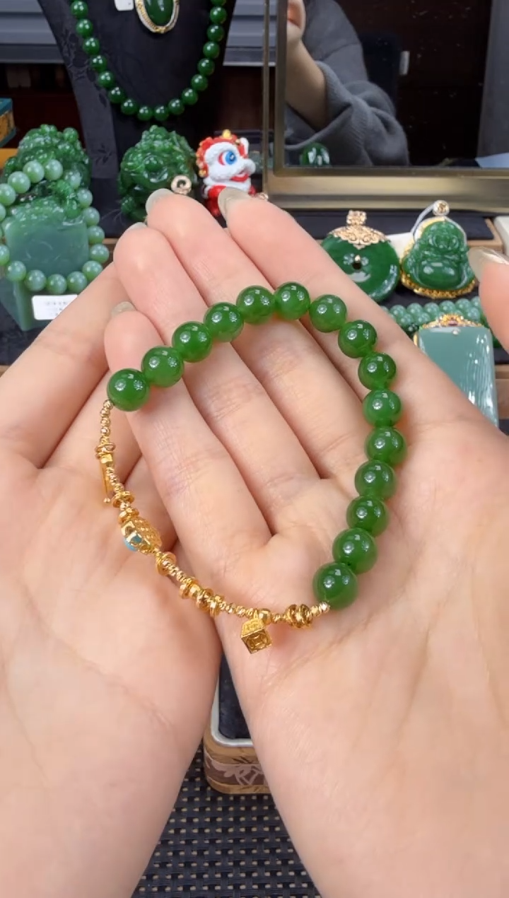 【闪购商品】和田玉（碧玉）手链18K金镶嵌