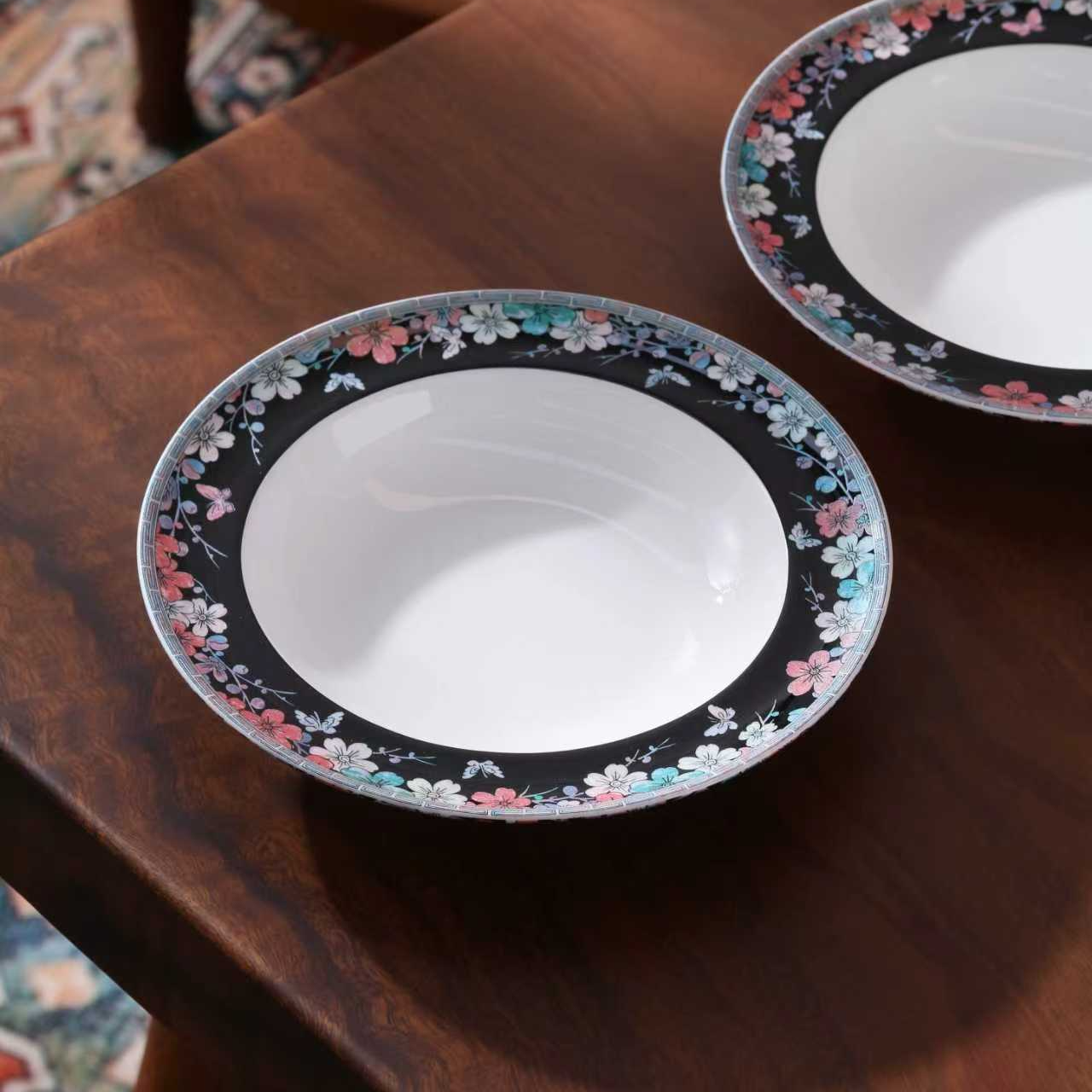 【奇居家饰】中式螺钿工艺灵羽平面盘圆形餐盘子 黑色#F9916 JP1-4