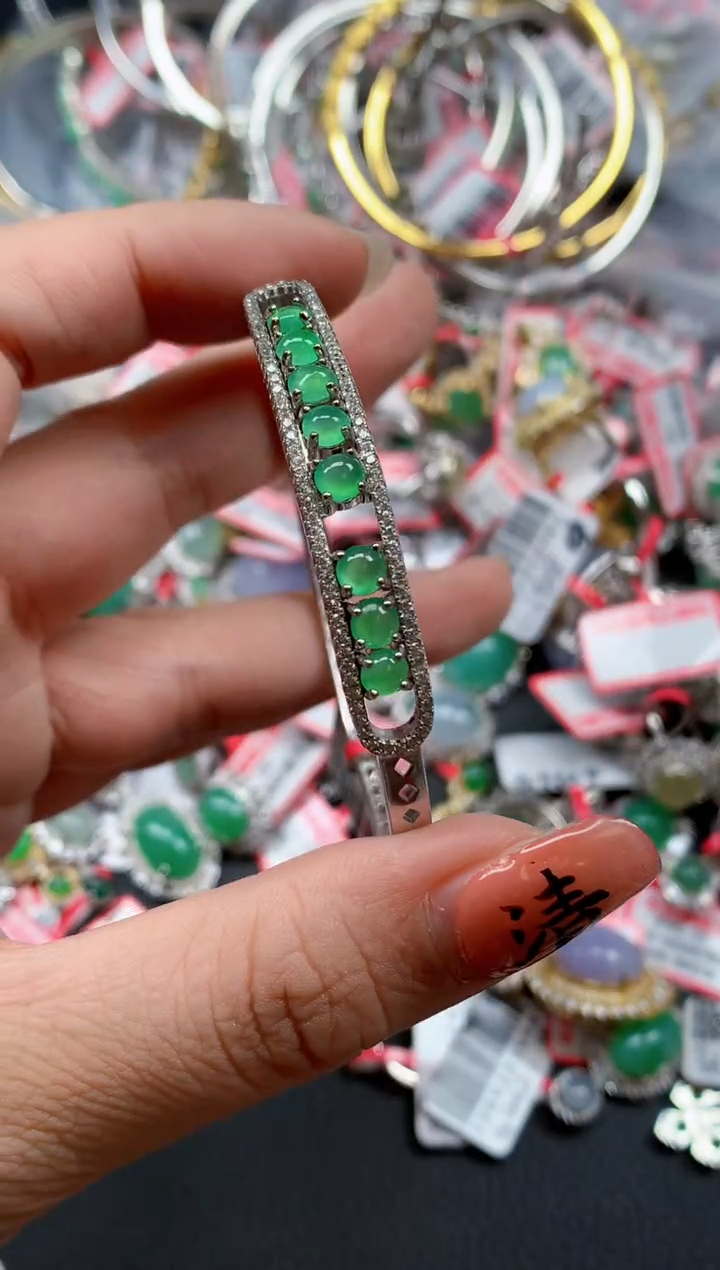 银S925镶嵌戒指翡翠天然A货缅甸翡翠