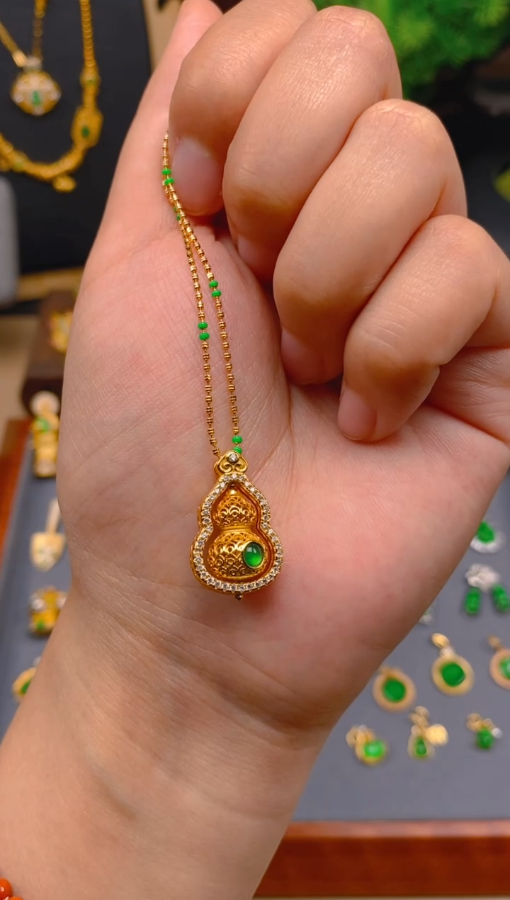 翡翠银S925镶嵌吊坠(不含链)葫芦吊坠