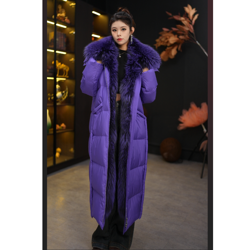 【紫罗兰】加绒加厚2025冬季狐狸毛领女中长款90鹅绒皮草羽绒服