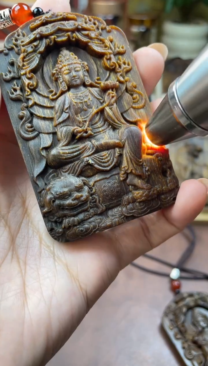 木木雕款芽庄 十二生肖守护  文殊菩萨8cm 送 养香瓶