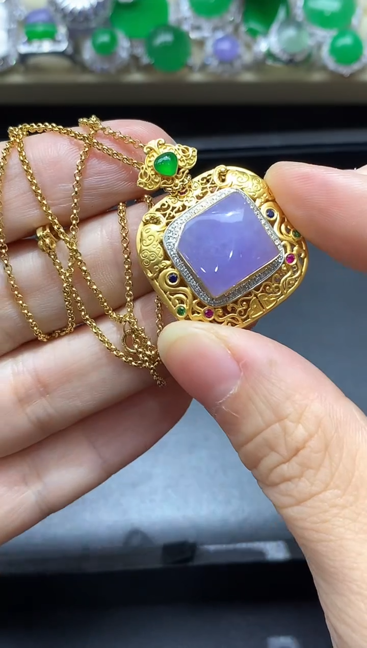 颈饰18K金镶嵌翡翠593-中国好珍宝