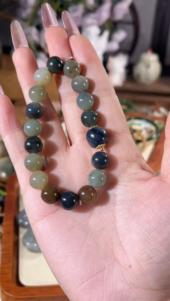 银S925镶嵌手链和田玉多样性发其一孤品默认微瑕