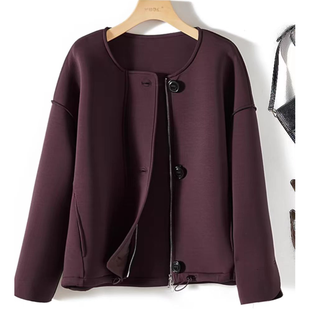 春装简约休闲软糯空气棉宽松大码圆领长袖上衣外套