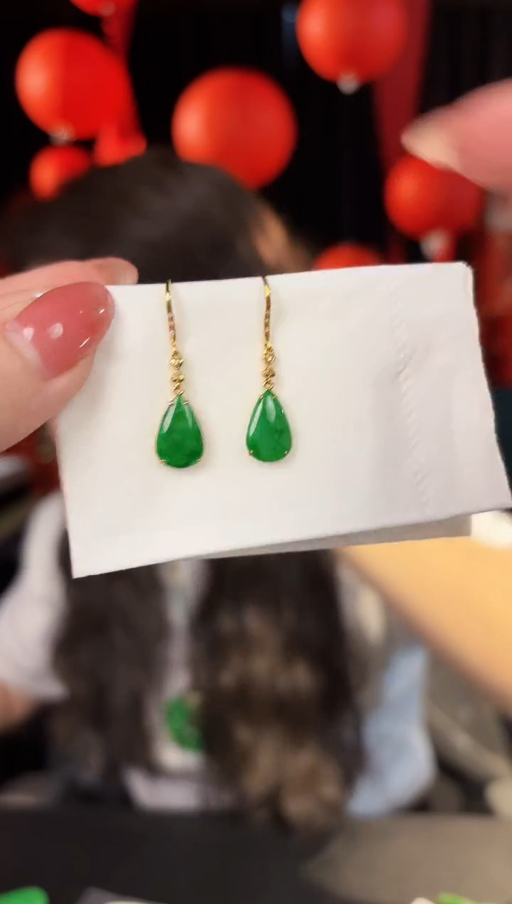 【闪购商品】翡翠耳饰18K金镶嵌缅料A货/支持复检/一件