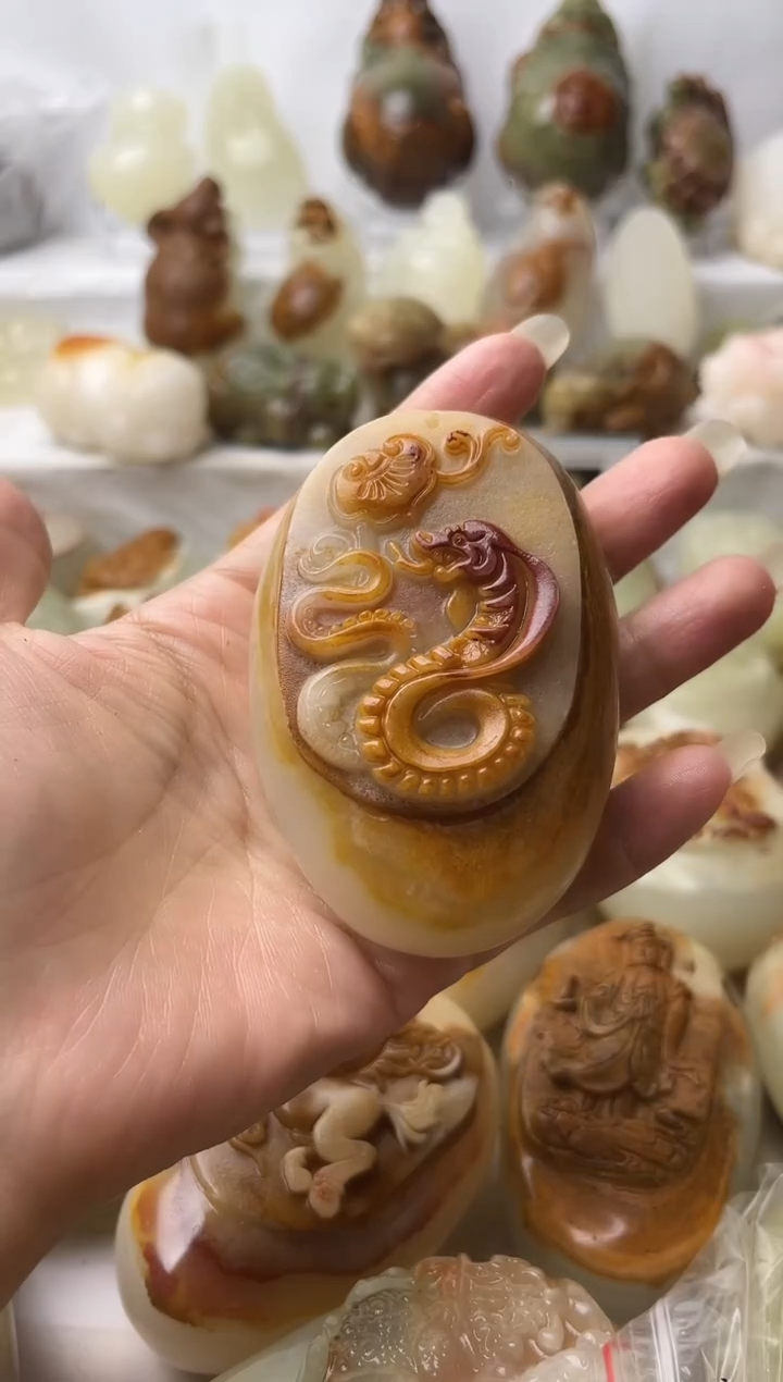 石材方解石手把摆件不退换蛇微瑕